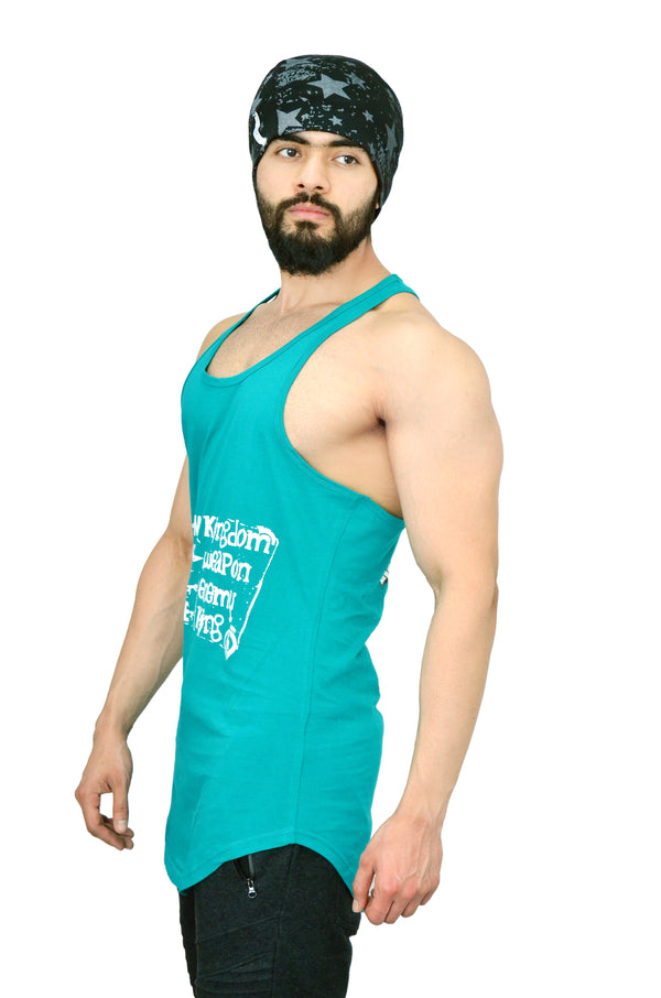 Caribbean Teal & White Spartan Quote Arc Stringer